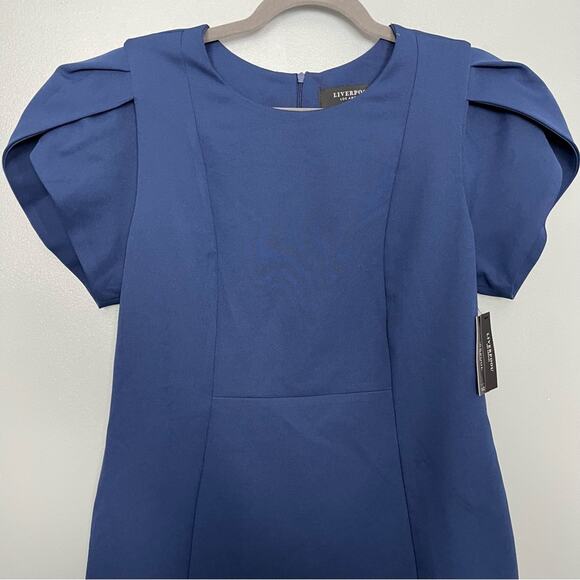 NWT Liverpool Tulip Sleeve Sheath Dress Navy Blue Women’s 10 - Picture 3 of 15